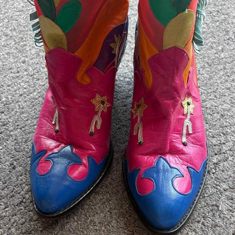 Colorful Red Floral Western Heeled Boots - Women - Picture 4 of 12